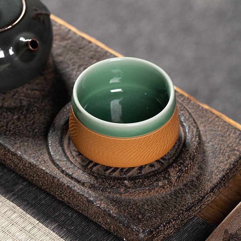 Longquan celadon, handmade jumping knife cup, meditation cup, tea set, Collectibles, Master's Cup,Gift Box