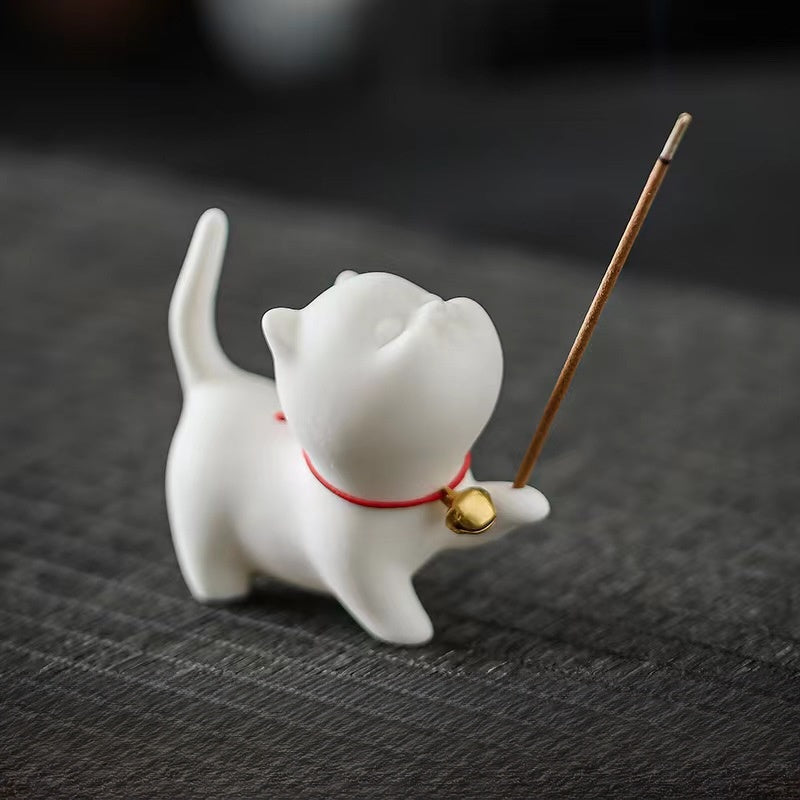 Chinese style simple porcelain cute Cat/Kitten incense burner incense holder incense tea ceremony accessories ornaments
