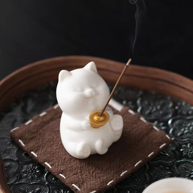 Chinese style simple porcelain cute Cat/Kitten incense burner incense holder incense tea ceremony accessories ornaments