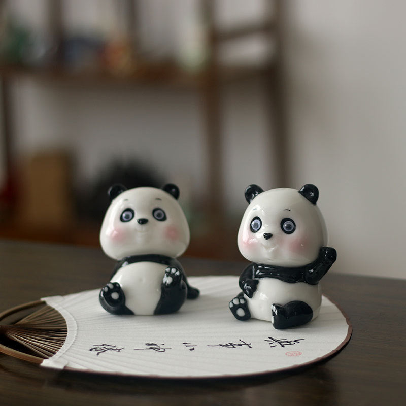 Creative Ceramic Panda Desktop Ornament - Cute Animal Shaped Crafts - Home and Office Decoration - Car Small Ornaments - Boutique Handheld Gifts