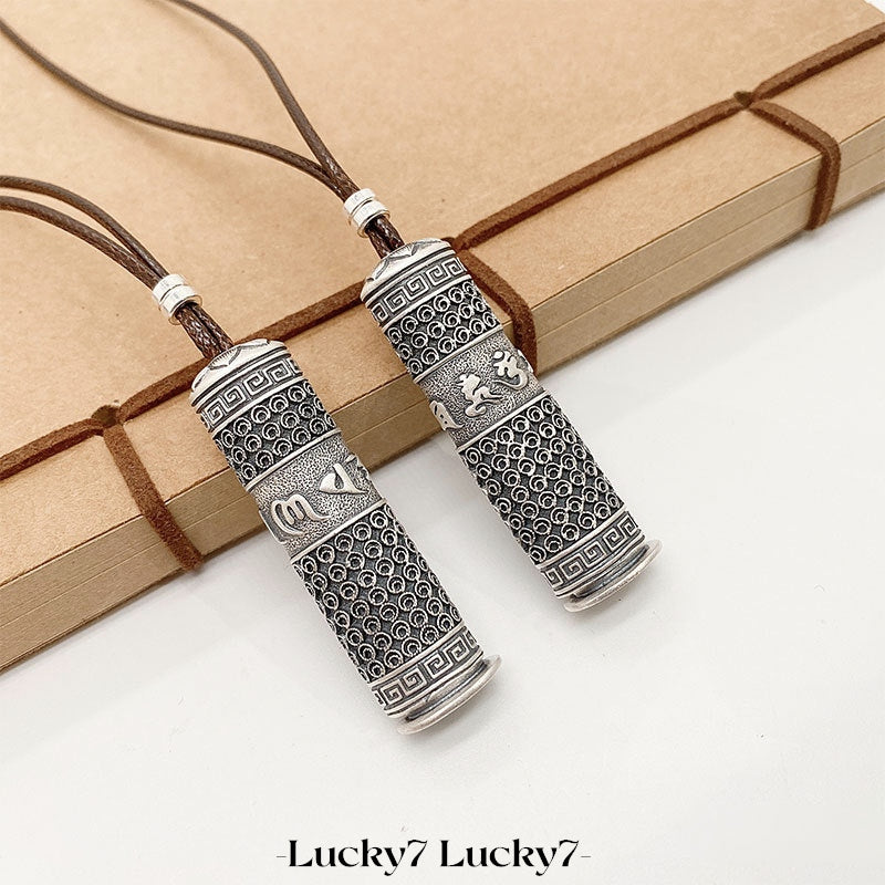 Pure Silver Guanyin Six-Syllable Mantra Gawu Box Pendant
