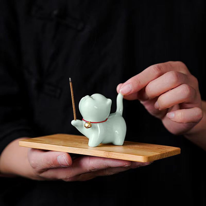 Chinese style simple porcelain cute Cat/Kitten incense burner incense holder incense tea ceremony accessories ornaments