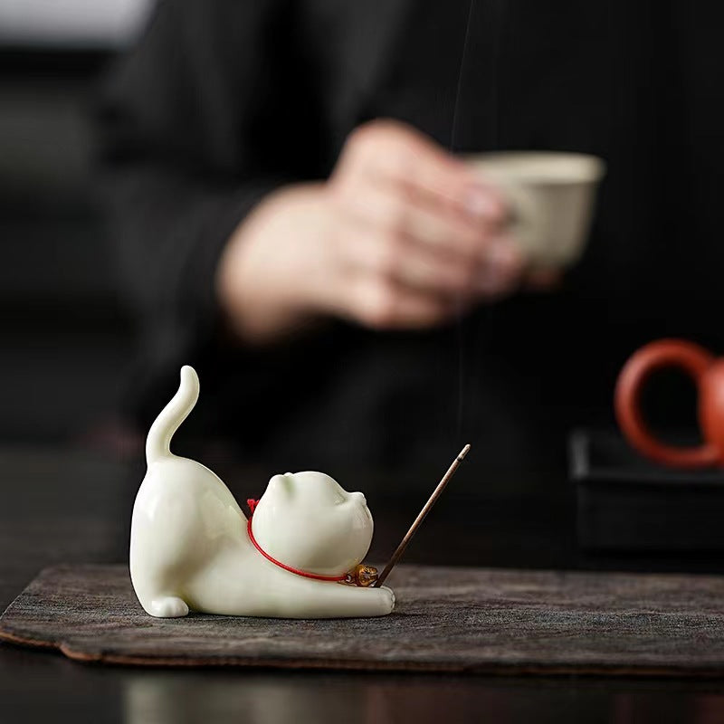 Chinese style simple porcelain cute Cat/Kitten incense burner incense holder incense tea ceremony accessories ornaments