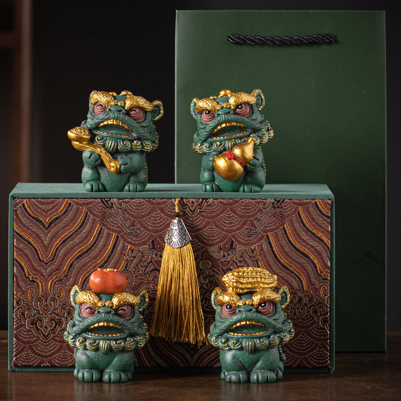 New Chinese style Fulu Ruyi Oriental Lion Dance Creative Stone Lion Ornament - Gift - Featured Decoration