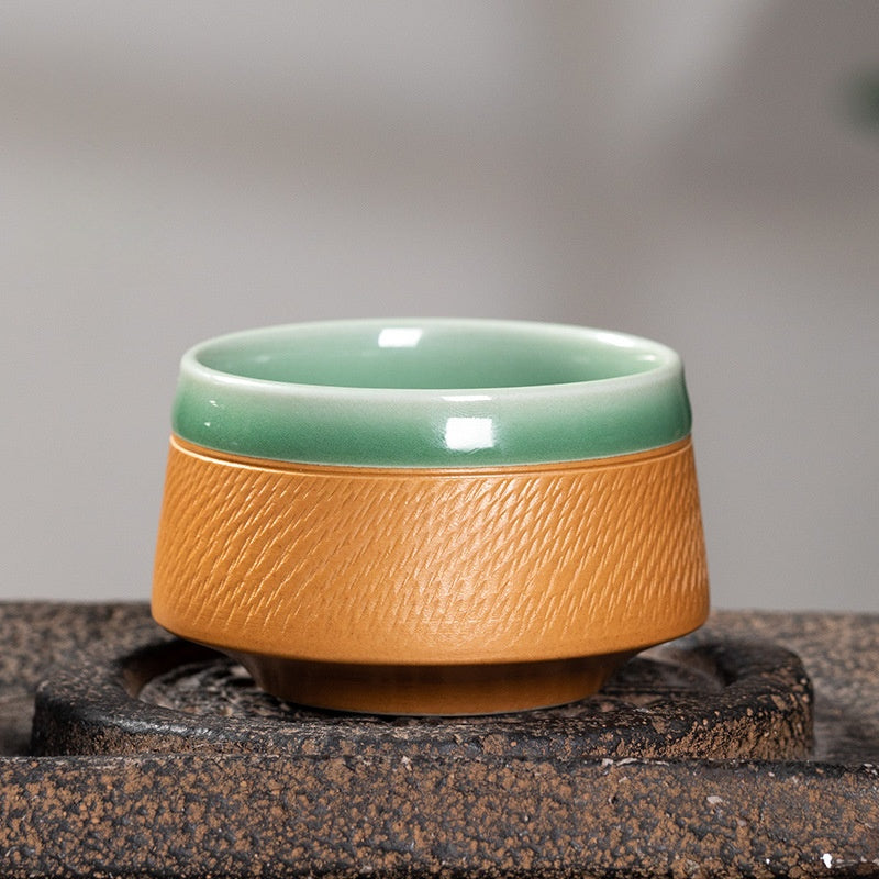 Longquan celadon, handmade jumping knife cup, meditation cup, tea set, Collectibles, Master's Cup,Gift Box