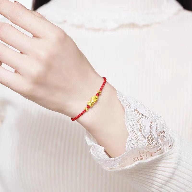 Wealth Pixiu Transport Red Rope Bracelet - Men's and Women's Sand Gold Wealth Calling and Evil Fighting Pixiu Bracelet - Lucky Jewelry