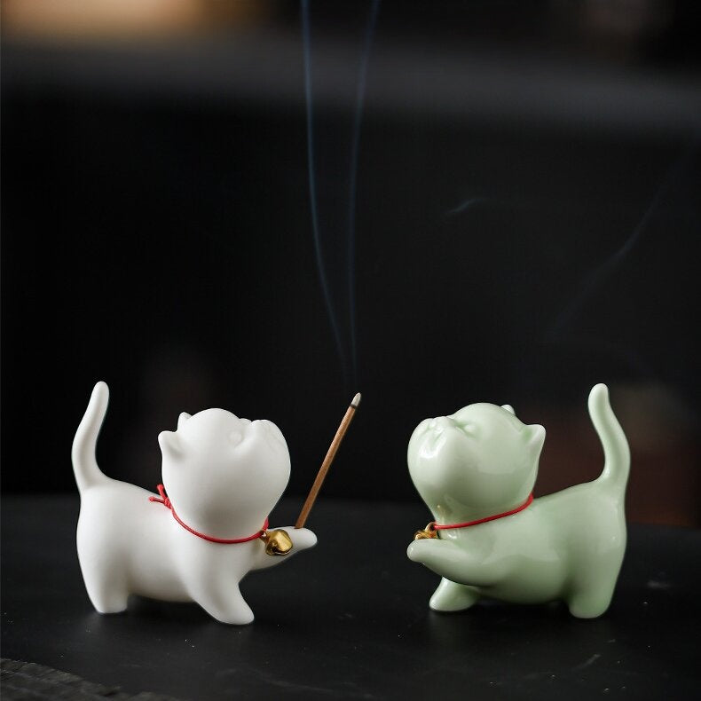 Chinese style simple porcelain cute Cat/Kitten incense burner incense holder incense tea ceremony accessories ornaments