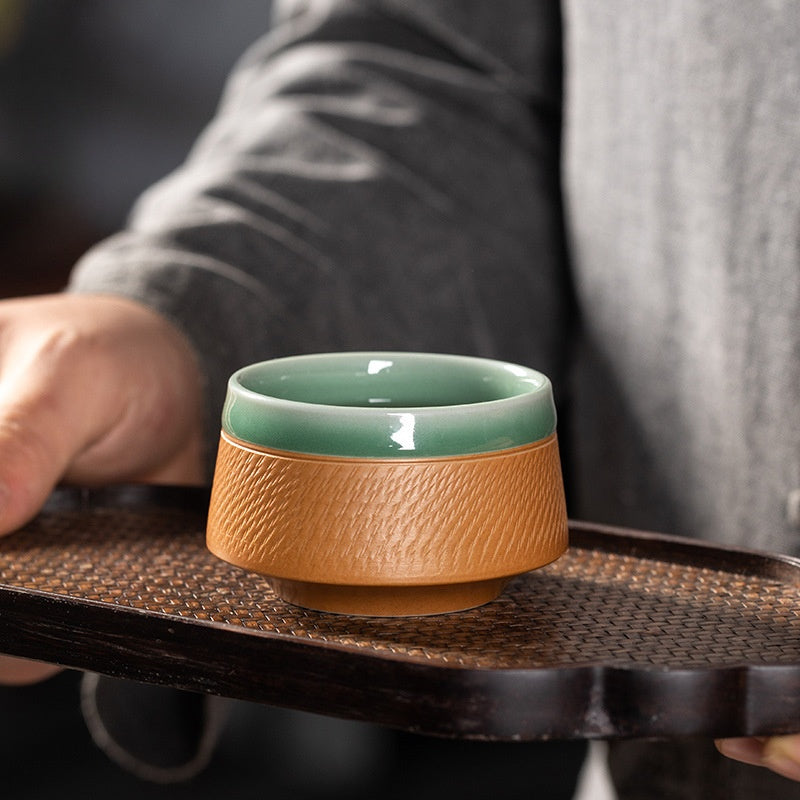 Longquan celadon, handmade jumping knife cup, meditation cup, tea set, Collectibles, Master's Cup,Gift Box