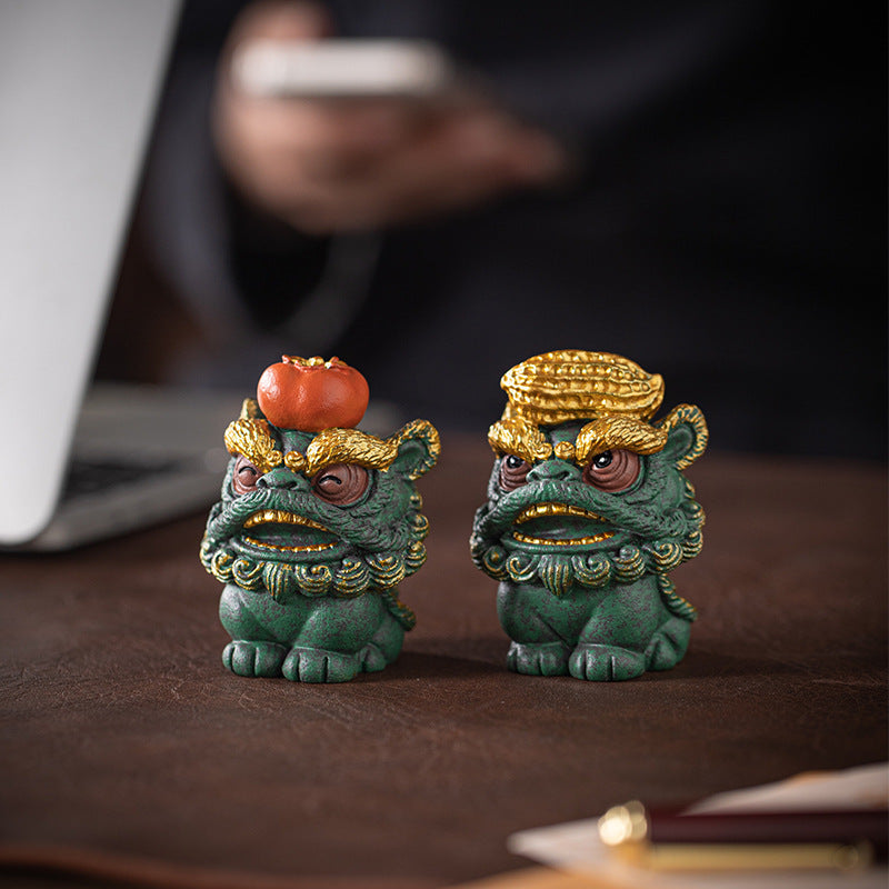 New Chinese style Fulu Ruyi Oriental Lion Dance Creative Stone Lion Ornament - Gift - Featured Decoration