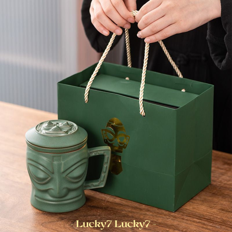 Sanxingdui Bronze Mask Cultural Creative Porcelain Mug Gift Box- Tea Cup- Coffee Mug