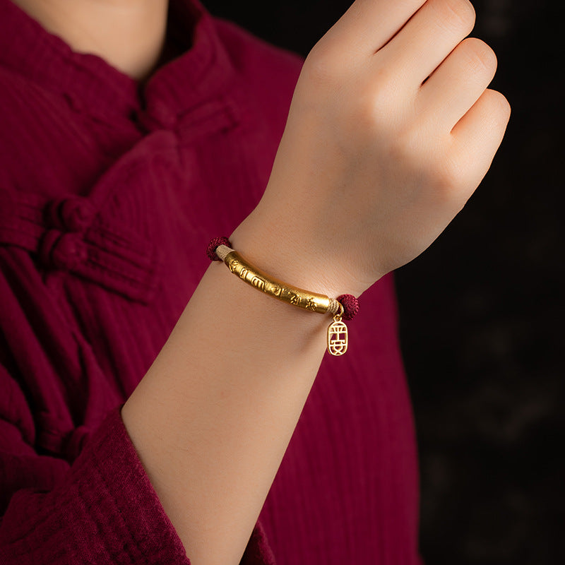 Tibetan Six Character Proverbs Red Rope Couple Bracelet - Protecting and Praying Style