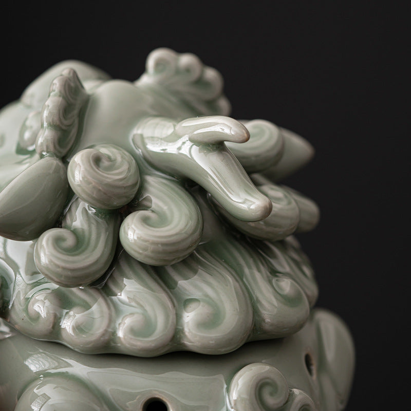 Yue Kiln Unicorn Celadon Ceramic Plate Incense Burner - Reverse Flow Incense Burner - Home Incense Road Crafts - Incense Ornament