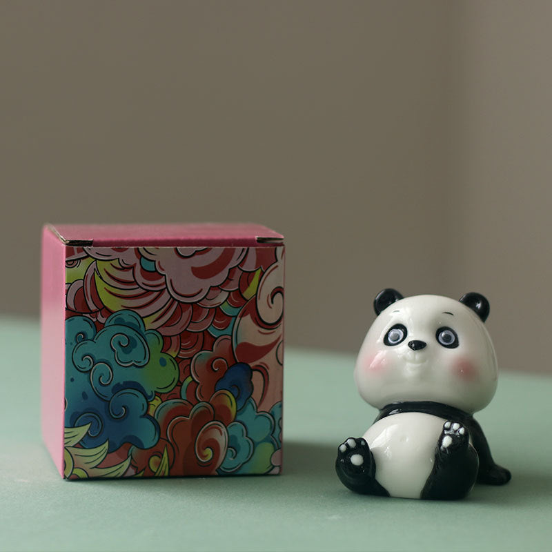 Creative Ceramic Panda Desktop Ornament - Cute Animal Shaped Crafts - Home and Office Decoration - Car Small Ornaments - Boutique Handheld Gifts