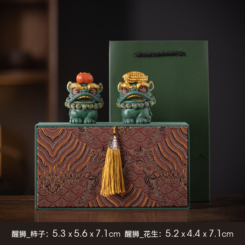 New Chinese style Fulu Ruyi Oriental Lion Dance Creative Stone Lion Ornament - Gift - Featured Decoration
