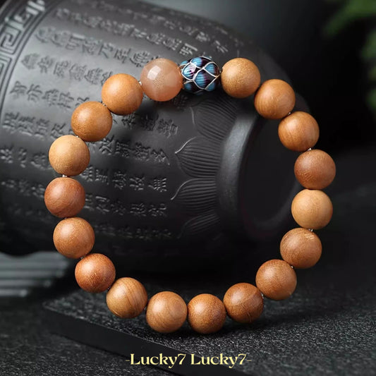 Natural Peach Wood Cloisonné Lotus Good Fortune Bracelet – A Symbol of Blessings and Fulfillment