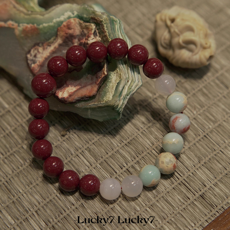 Cinnabar and White Jade Shoushan Stone Lucky Bracelet – A Symbol of Protection and Prosperity