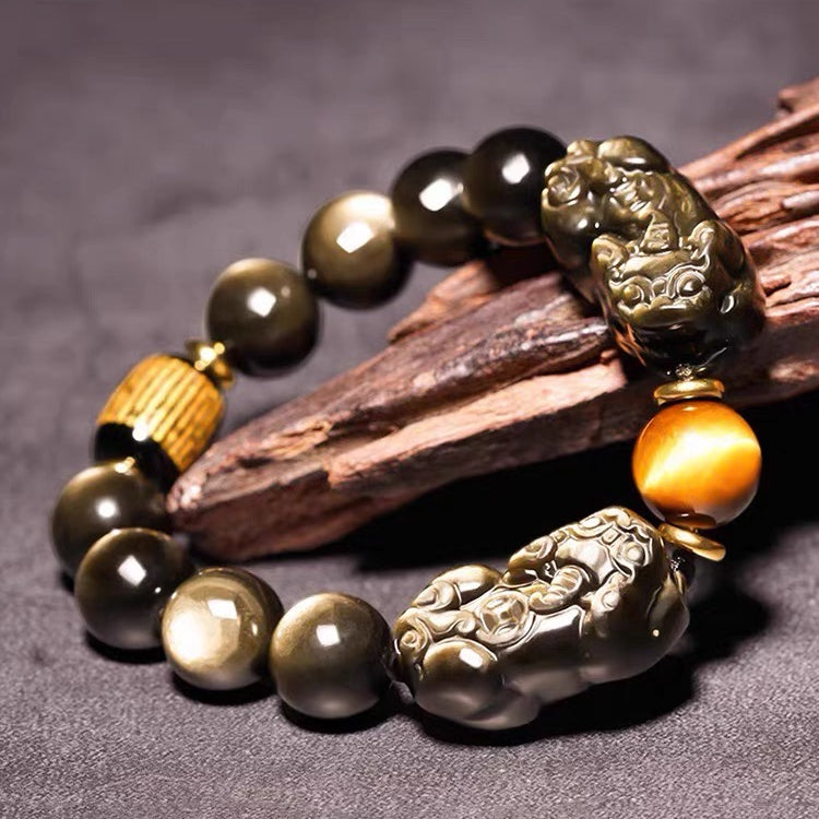 Gold Sheen Obsidian Pixiu Bracelet – A Symbol of Wealth and Protection