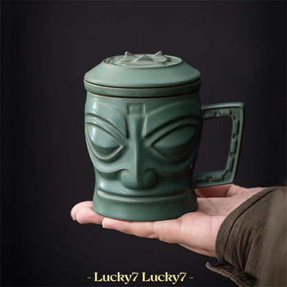 Sanxingdui Bronze Mask Cultural Creative Porcelain Mug Gift Box- Tea Cup- Coffee Mug