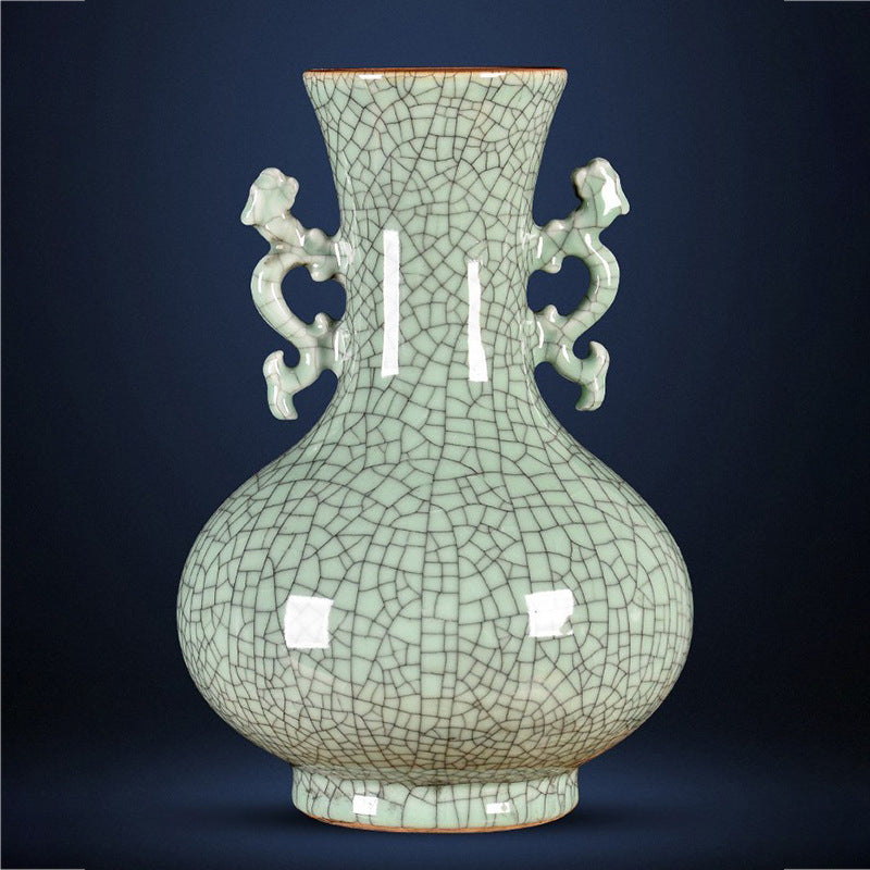 Antique-Style Jingdezhen Ceramic Ice Crackle Vase - Chinese Official Kiln Craftsmanship - Ideal for Home Decor & Display