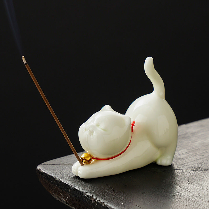 Chinese style simple porcelain cute Cat/Kitten incense burner incense holder incense tea ceremony accessories ornaments