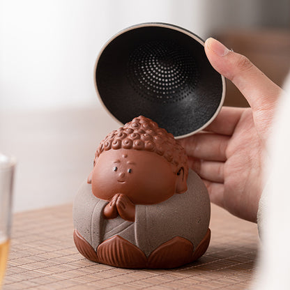 Creative Zen Purple Clay Q-Version Little Buddha Tea Pet Ornament - Exquisite Decorations for Tea Room and Tea Platform