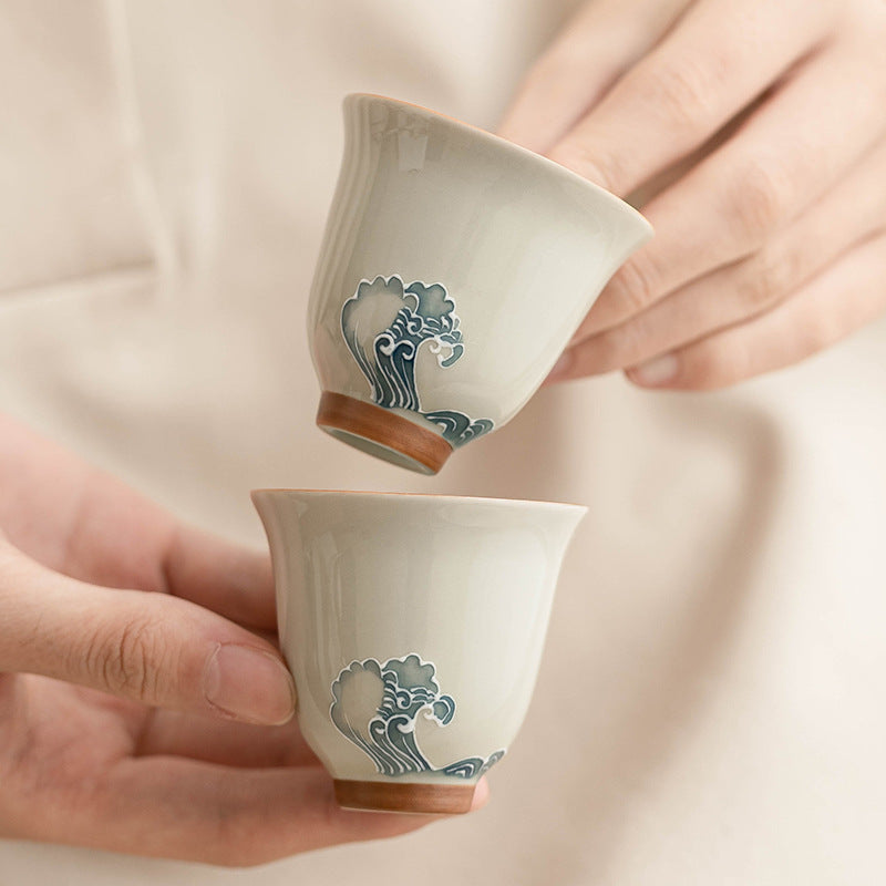 Sculpture of Waves, Bell Cup, Tea Tasting Cup, Hand drawn Porcelain Tea Cup, Ladies' High Beauty Tea Set, Master's Cup