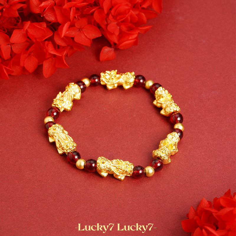 Red Garnet Lucky Pixiu Wealth Bracelet