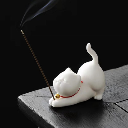 Chinese style simple porcelain cute Cat/Kitten incense burner incense holder incense tea ceremony accessories ornaments