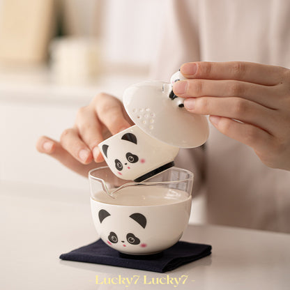 Cute Panda Shape Portable Porcelain Travel Tea Set