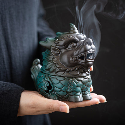 Kirin Wealth God Beast Ceramic Plate Incense Burner - Home Indoor Incense and Tea Ceremony Zen Ornament - Suitable for Agarwood and Sandalwood