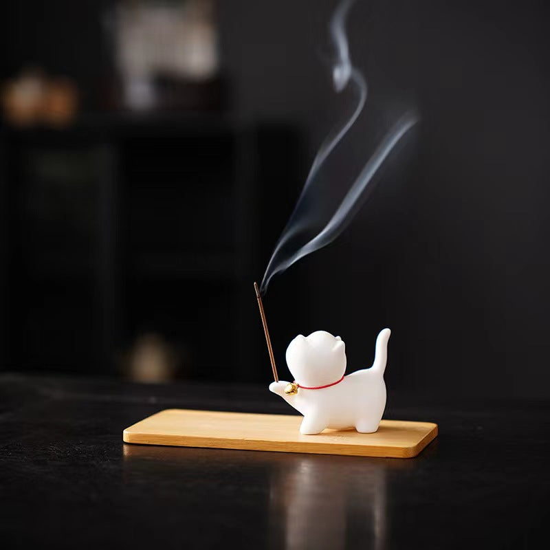 Chinese style simple porcelain cute Cat/Kitten incense burner incense holder incense tea ceremony accessories ornaments