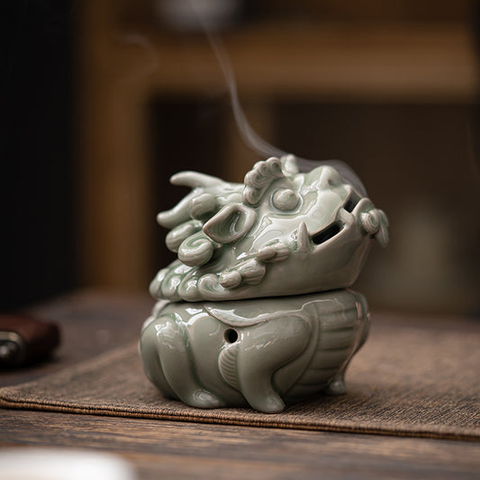 Yue Kiln Unicorn Celadon Ceramic Plate Incense Burner - Reverse Flow Incense Burner - Home Incense Road Crafts - Incense Ornament