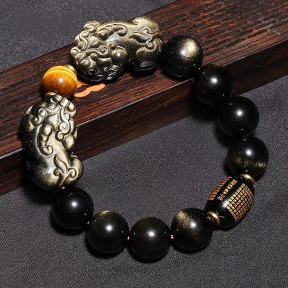 Gold Sheen Obsidian Pixiu Bracelet – A Symbol of Wealth and Protection