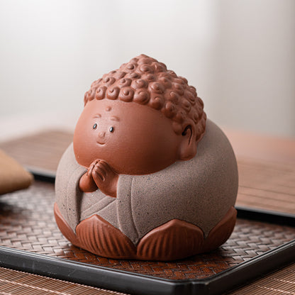 Creative Zen Purple Clay Q-Version Little Buddha Tea Pet Ornament - Exquisite Decorations for Tea Room and Tea Platform