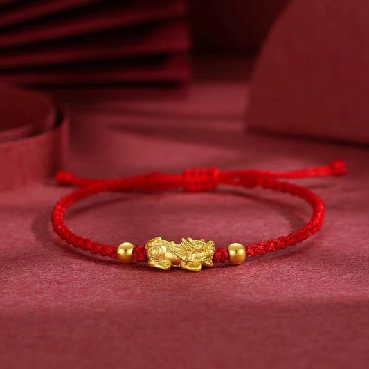 Wealth Pixiu Transport Red Rope Bracelet - Men's and Women's Sand Gold Wealth Calling and Evil Fighting Pixiu Bracelet - Lucky Jewelry