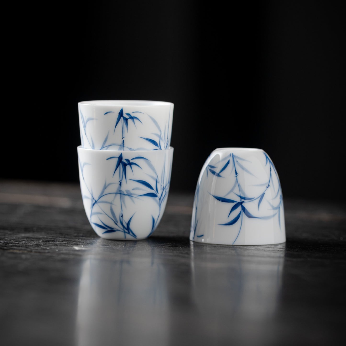 Jade mud white porcelain, hand-painted blue and white bamboo, underglaze colored ceramics, tea cup, Chinese style, Kung Fu tea set, tea tasting cup, single cup