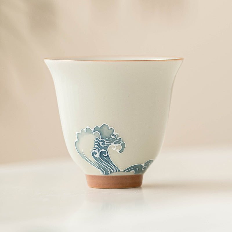 Sculpture of Waves, Bell Cup, Tea Tasting Cup, Hand drawn Porcelain Tea Cup, Ladies' High Beauty Tea Set, Master's Cup