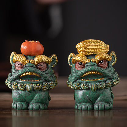 New Chinese style Fulu Ruyi Oriental Lion Dance Creative Stone Lion Ornament - Gift - Featured Decoration