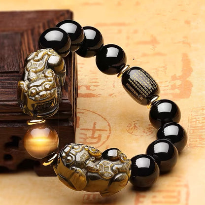 Gold Sheen Obsidian Pixiu Bracelet – A Symbol of Wealth and Protection