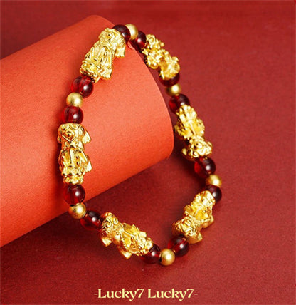 Red Garnet Lucky Pixiu Wealth Bracelet