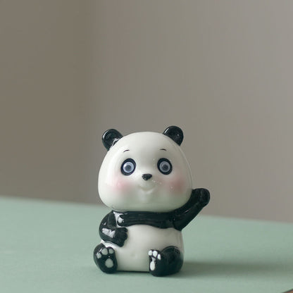 Creative Ceramic Panda Desktop Ornament - Cute Animal Shaped Crafts - Home and Office Decoration - Car Small Ornaments - Boutique Handheld Gifts