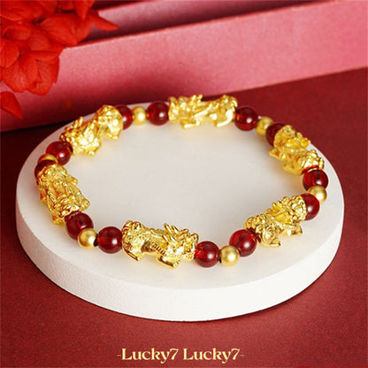 Red Garnet Lucky Pixiu Wealth Bracelet