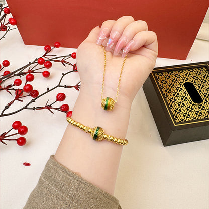 Ancient Fasha Gold Enamel - Qianli Jiangshan Series - Women's Bracelet and Necklace Set - Chinese style Retro Light Luxury Jewelry