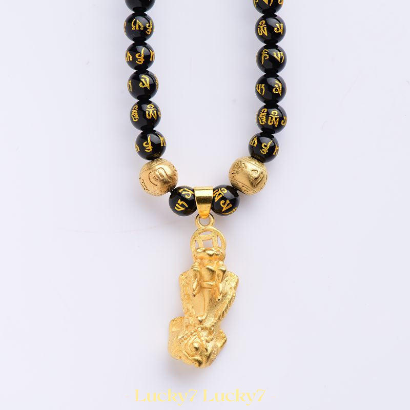 Feng Shui Black Obsidian Pixiu Wealth & Protection Necklace