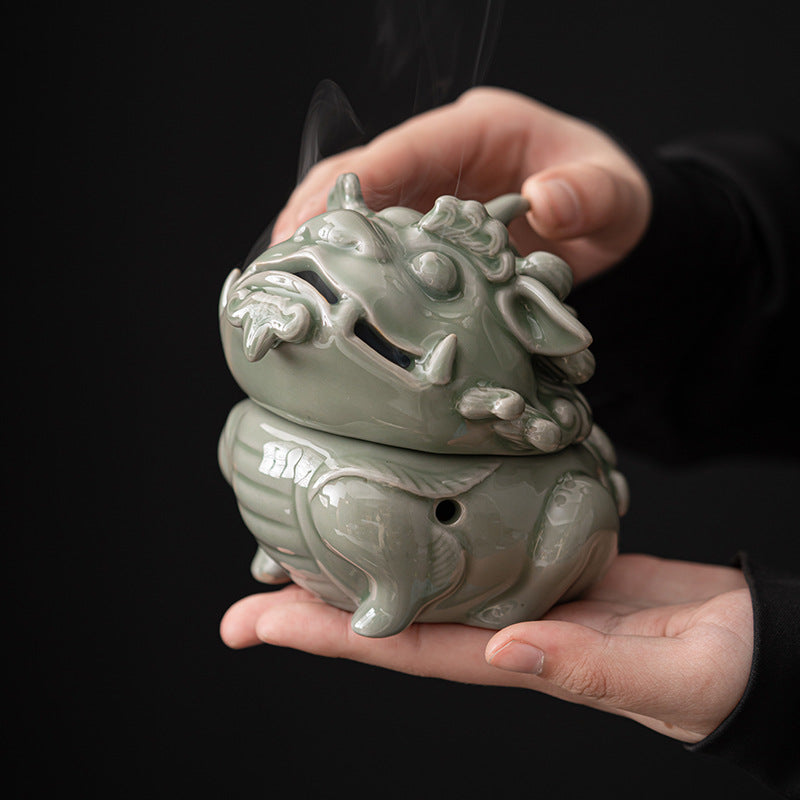 Yue Kiln Unicorn Celadon Ceramic Plate Incense Burner - Reverse Flow Incense Burner - Home Incense Road Crafts - Incense Ornament