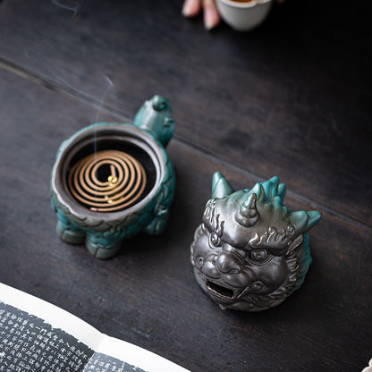 Kirin Wealth God Beast Ceramic Plate Incense Burner - Home Indoor Incense and Tea Ceremony Zen Ornament - Suitable for Agarwood and Sandalwood