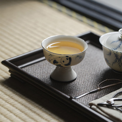 Underglaze Color Imitation Song Dynasty High Foot Master Cup - Household Pure Hand drawn Blue and White Ceramic Tea Cup - Panda Playing with Bamboo - Drinking Tea Cup - Exquisite Tea Set