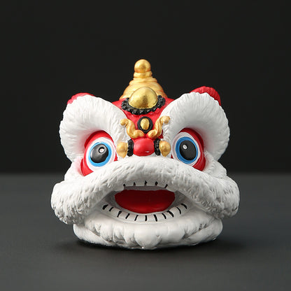 Chinese style creative red lion head lion dance and lion dance ceramic ornament - Foshan cultural and creative characteristic desktop decoration - birthday holiday gift