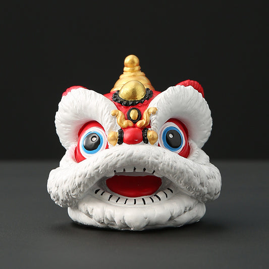 Chinese style creative red lion head lion dance and lion dance ceramic ornament - Foshan cultural and creative characteristic desktop decoration - birthday holiday gift