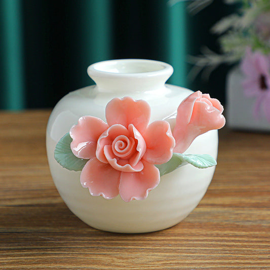 Mini Ceramic Flower Vase - Chinese Craftsmanship, Perfect for Dry Flowers & Aquatic Plants - Decorative Accent for Bookshelves & Offices